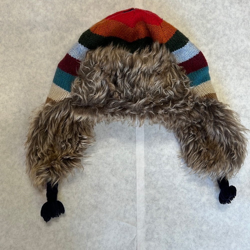 BabyGap Trapper Winter Hat Multicolored Crazy Stripe Faux Fur-lined M/L